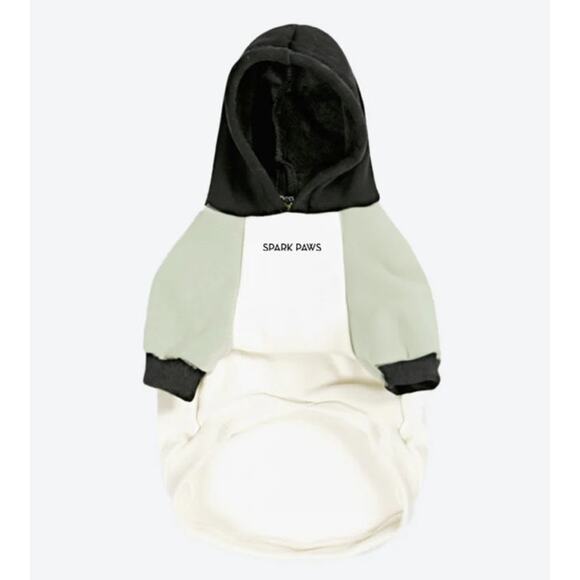 Spark Paws Olive Cream Dog Hoodie Size Small Cream Black Green Fleece Lined - Picture 4 of 10